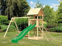 Akubi Spielturm Lotti mit Doppelschaukel, Netzrampe und Rutsche grün