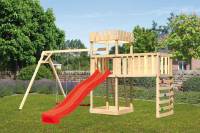 Akubi Ritterburg Löwenherz + Rutsche + Doppelschaukel + Anbauplattform XL + Kletterwand