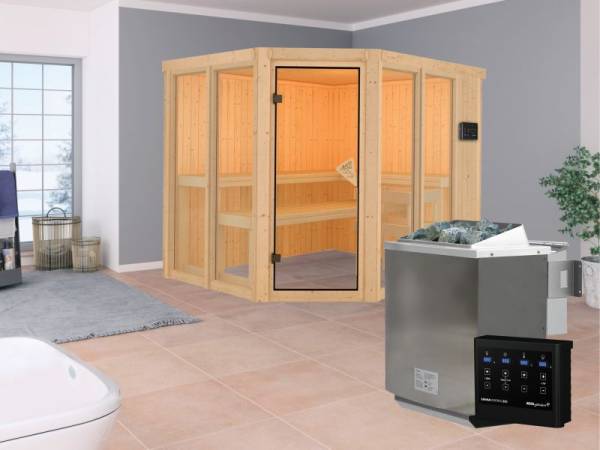 Karibu Aktionssauna Freydis mit 9 kW BIO-Ofen ext. Strg. Karibu Aktionssauna Freydis mit 9 kW BIO-Ofen ext. Strg.