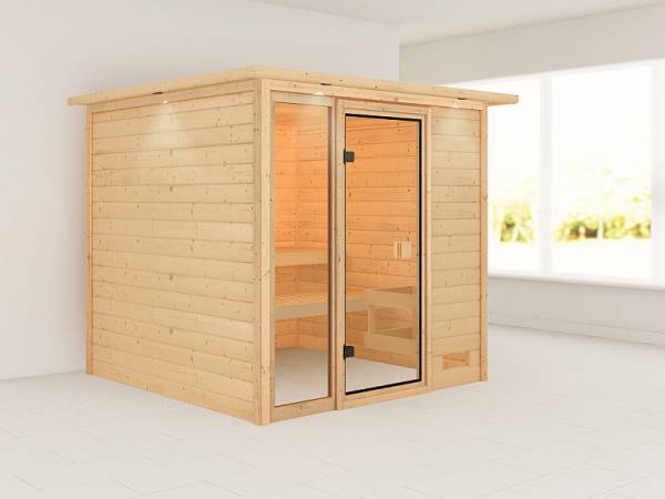 Karibu Woodfeeling Sauna Jutta mit Dachkranz 38 mm Karibu Woodfeeling Sauna Jutta mit Dachkranz 38 mm