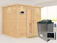 Karibu Sauna Sonara inkl. 9-kW-Ofen mit externer Steuerung, mit Dachkranz, mit energiesparender Saunatür