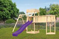 Akubi Ritterburg Löwenherz + Rutsche + Einzelschaukel + Anbauplattform XL + Schiffsanbau oben