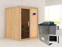 Karibu Sauna Norin- moderne Saunatür- 4,5 kW Ofen ext. Strg- ohne Dachkranz