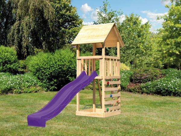 Akubi Spielturm Lotti mit Kletterwand und Rutsche violett