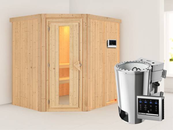 Lilja - Karibu Sauna Plug & Play 3,6 kW Bio Ofen, ext. Steuerung - ohne Dachkranz - Energiespartür