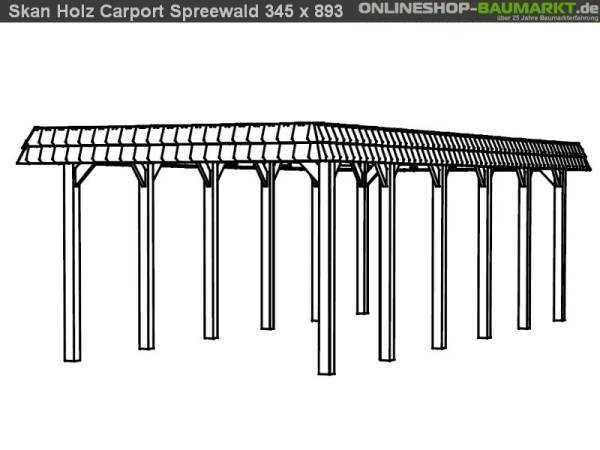 Skan Holz Carport Spreewald 345 x 893 cm mit schwarzer Blende