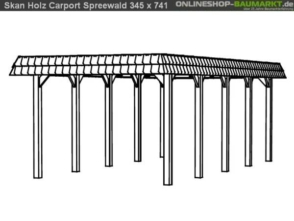 Skan Holz Carport Spreewald 345 x 741 cm mit roter Blende