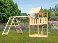 Akubi Spielturm Lotti Satteldach + Schiffsanbau oben + Doppelschaukel mit Klettergerüst