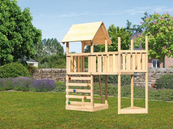 Akubi Spielturm Lotti Satteldach + Schiffsanbau oben + Anbauplattform + Kletterwand