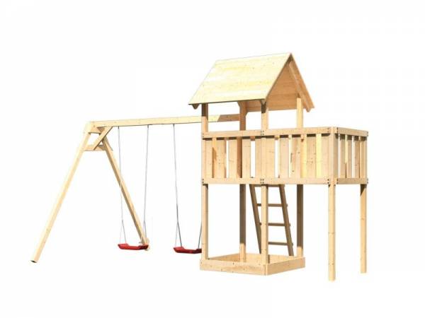 Akubi Spielturm Lotti natur mit Anbauplattform und Doppelschaukel