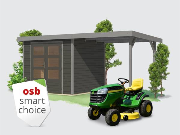 Osb smart choice Hybrid Gartenhaus Woodtallic 3 B terragrau/graualuminium, im Set mit Fußboden, inkl. 2,35 m Anbaudach Osb smart choice Hybrid Gartenhaus Woodtallic 3 B terragrau/graualuminium, im Set mit Fußboden, inkl. 2,35 m Anbaudach