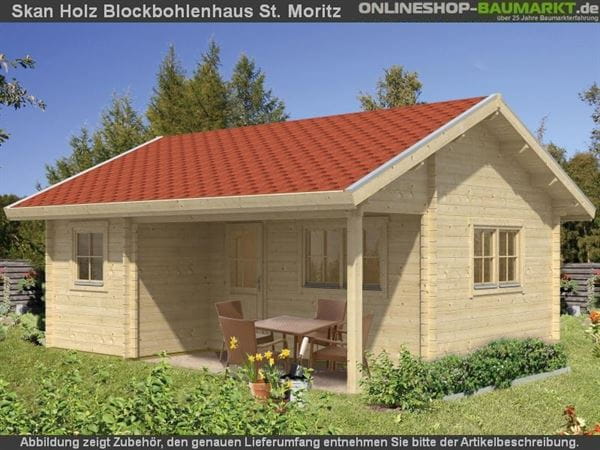 Skan Holz Blockbohlenhaus St. Moritz, Dach dämmbar für Dachziegel, 45plus, 600 x 500 cm Skan Holz Blockbohlenhaus St. Moritz, Dach dämmbar für Dachziegel, 45plus, 600 x 500 cm