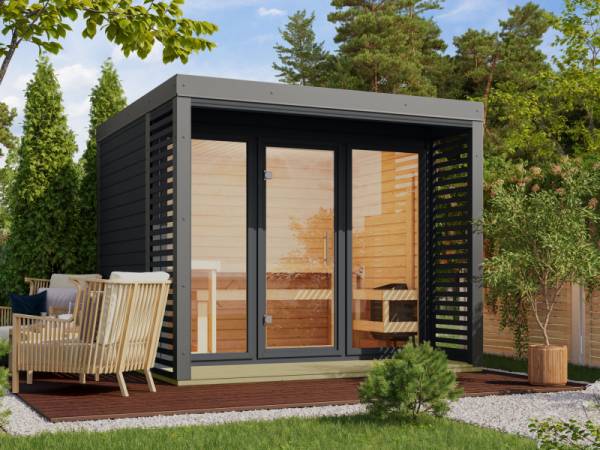 Karibu Hybrid Saunahaus Ares 3, anthrazit/graualuminium -ohne Ofen- Karibu Hybrid Saunahaus Ares 3, anthrazit/graualuminium -ohne Ofen-
