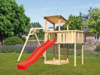 Akubi Spielturm Anna +Rutsche rot + Einzelschaukel + Anbauplattform