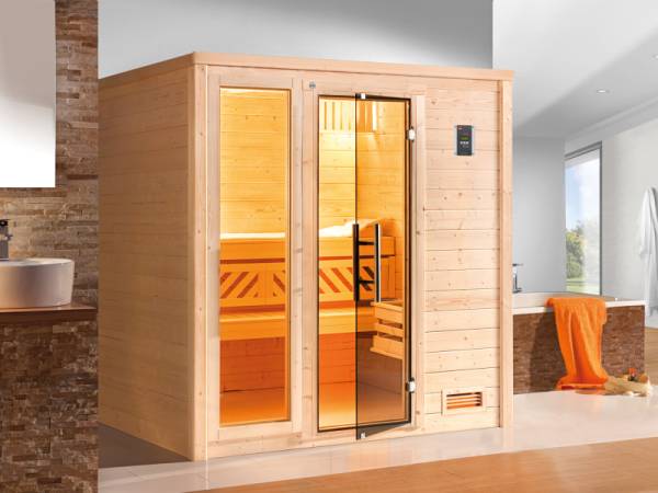 Weka Sauna Bergen Gr. 2 GTF, inkl. 5,4 kW Ofen Kompakt integr. Steuerung, inkl. bodentiefes Fenster Weka Sauna Bergen Gr. 2 GTF, inkl. 5,4 kW Ofen Kompakt integr. Steuerung, inkl. bodentiefes Fenster