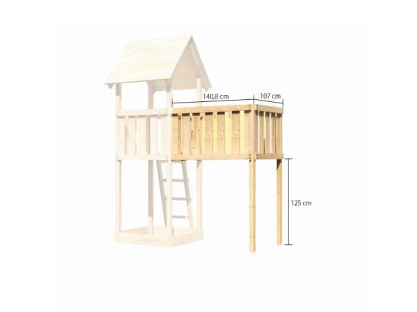 Akubi Spielturm Danny Satteldach + Rutsche rot + Anbauplattform XL + Kletterwand