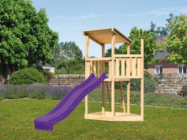 Akubi Spielturm Anna + Rutsche violett + Schiffsanbau oben