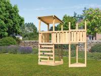Akubi Spielturm Anna + Anbauplattform + Kletterwand + Schiffsanbau oben