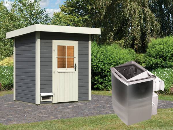 Karibu Saunahaus Jana terragrau- 38 mm- 9 kW Ofen integr. Strg Karibu Saunahaus Jana terragrau- 38 mm- 9 kW Ofen integr. Strg