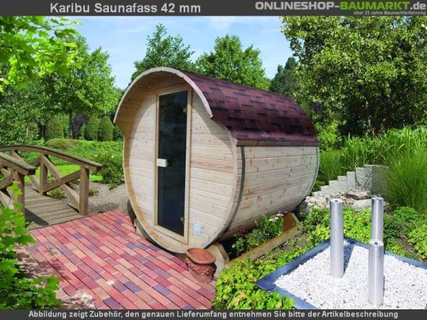 Karibu Fass - Sauna 1 42 mm ohne Ofen - Sparset - inkl. Dachschindeln Karibu Fass - Sauna 1 42 mm ohne Ofen - Sparset - inkl. Dachschindeln