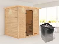 Karibu Sauna Anja inkl. 9 kW Ofen integr. Steuerung, mit moderner Saunatür -mit Dachkranz-