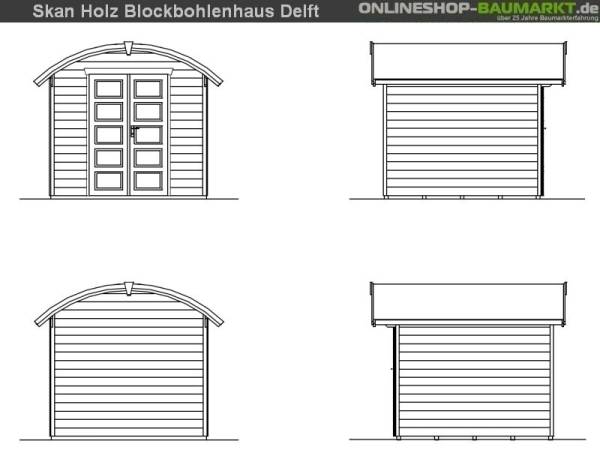 Skan Holz Blockbohlenhaus Delft in schwedenrot, 250 x 250 cm
