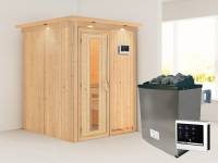 Karibu Sauna Norin inkl. 9-kW-Ofen mit externer Steuerung, mit Dachkranz, mit energiesparender Saunatür