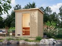 Karibu Saunahaus Caapi 2, inkl. 9 kW Ofen finnisch ext. Steuerung, mit Klarglastür und Fußboden