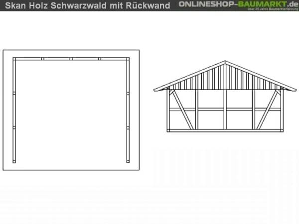 Skan Holz Carport Schwarzwald 684 x 600 cm mit Rückwand