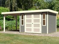 Karibu Gartenhaus Mühlendorf 4 terragrau 19 mm mit Anbaudach 2,20 m