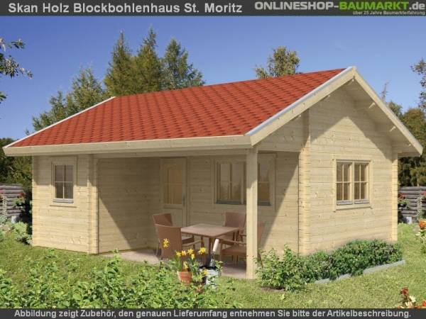 Skan Holz Blockbohlenhaus St. Moritz, Dach dämmbar für Dachziegel, 45plus, 600 x 500 cm Skan Holz Blockbohlenhaus St. Moritz, Dach dämmbar für Dachziegel, 45plus, 600 x 500 cm