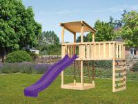 Akubi Spielturm Anna + Rutsche violett + Anbauplattform XL + Kletterwand