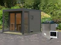 Karibu Hybrid Saunahaus Ares 3, terragrau/anthrazit -inkl. 9 kW Ofen ext. Steuerung-