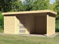 Karibu Woodfeeling Gartenhaus Schwandorf 5 natur mit Anbaudach 2,25 Meter, Seiten- und Rückwand