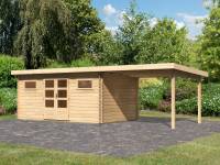 Karibu Gartenhaus Bastrup 10 natur inkl. Fußboden und Anbaudach 3 m