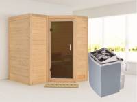 Karibu Sauna Sahib 1 inkl. 9-kW-Ofen mit interner Steuerung, ohne Dachkranz, mit moderner Saunatür
