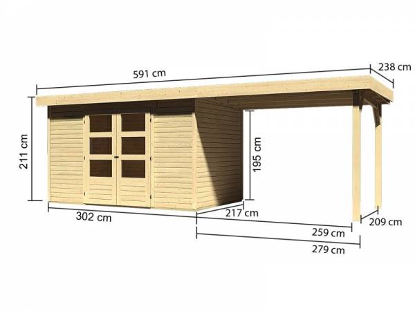Karibu Woodfeeling Gartenhaus Askola 4 mit Anbaudach 2,75 Meter