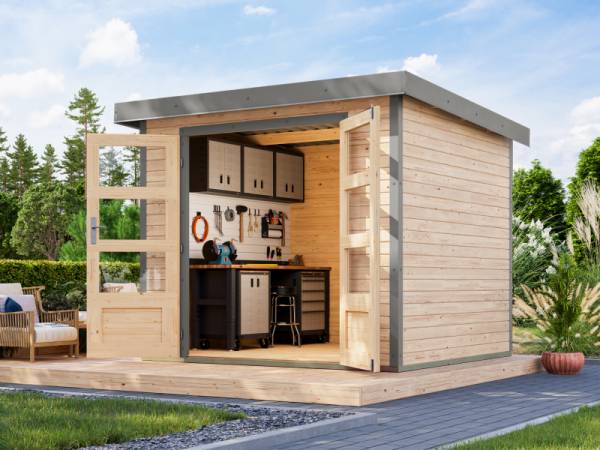 Karibu Hybrid Gartenhaus Jupiter 3 A naturbelassen/graualuminium