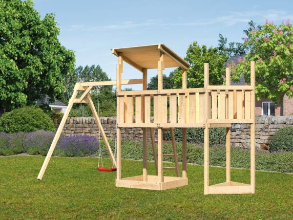 Akubi Spielturm Anna + Einzelschaukel + Anbauplattform + Schiffsanbau oben