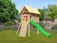 Akubi Stelzenhaus Gernegross naturbelassen mit Rutsche in grün + Holzrampe