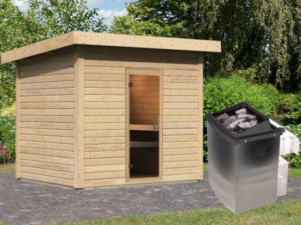 Karibu Saunahaus Caapi 4, inkl. 9 kW Ofen integr. Steuerung, mit Klarglastür und Fußboden Karibu Saunahaus Caapi 4, inkl. 9 kW Ofen integr. Steuerung, mit Klarglastür und Fußboden